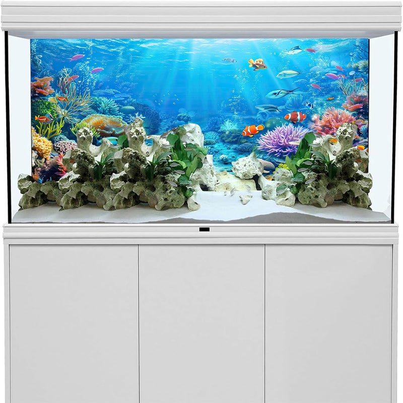 iTapnoom Underwater World Aquarium Background, Seaworld Ocean Floor Tropical Fish Coral Reef Aquatic Nature Plant Fish Tank Backdrop Decor, Polyester Fabric with 6 EVA Double-Sided Tapes 36x18 inches/90x45cm - Image 4